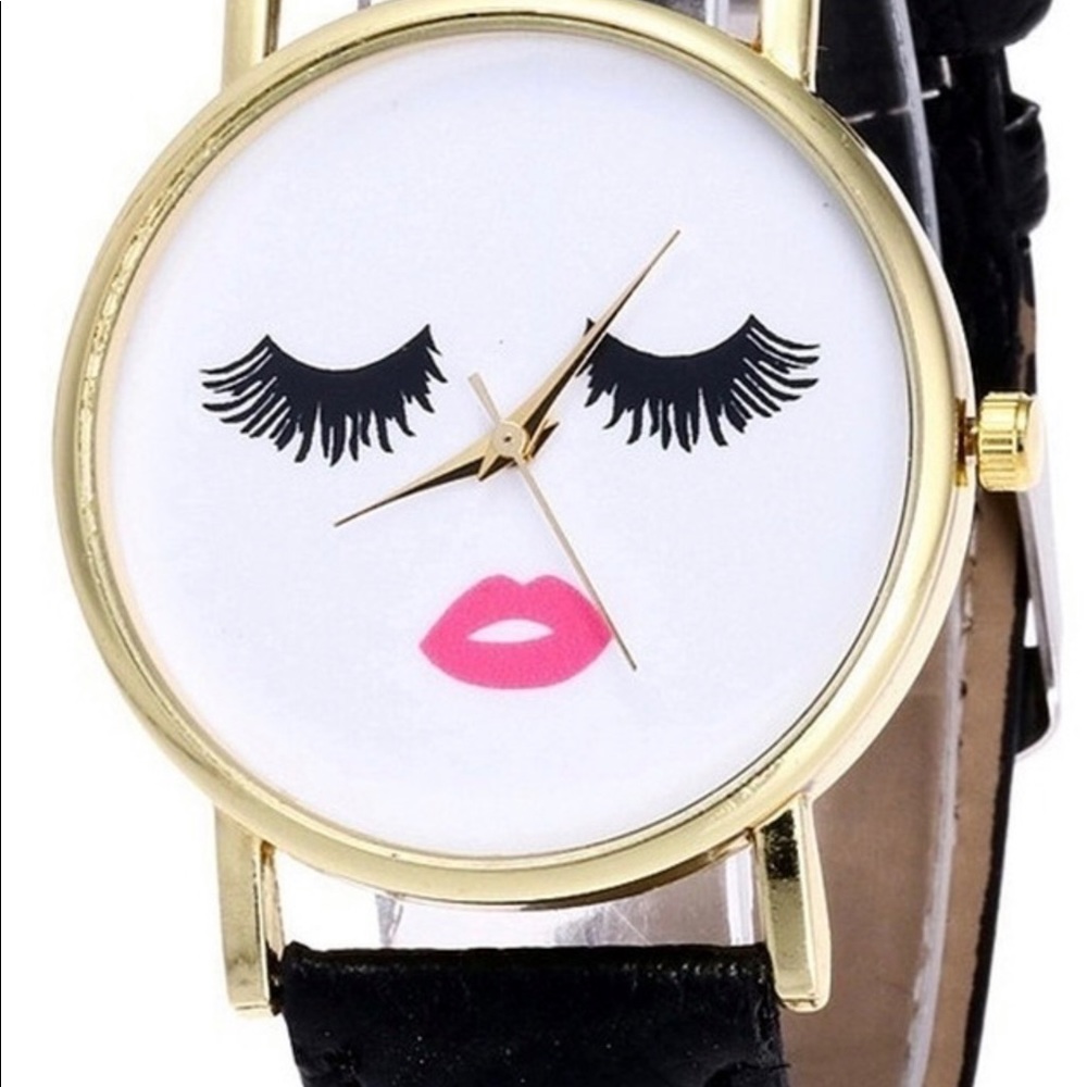 Watch Women’s Eyelash & Lips Fashion Whimsical Watch White Pink Black - Picture 2 of 8